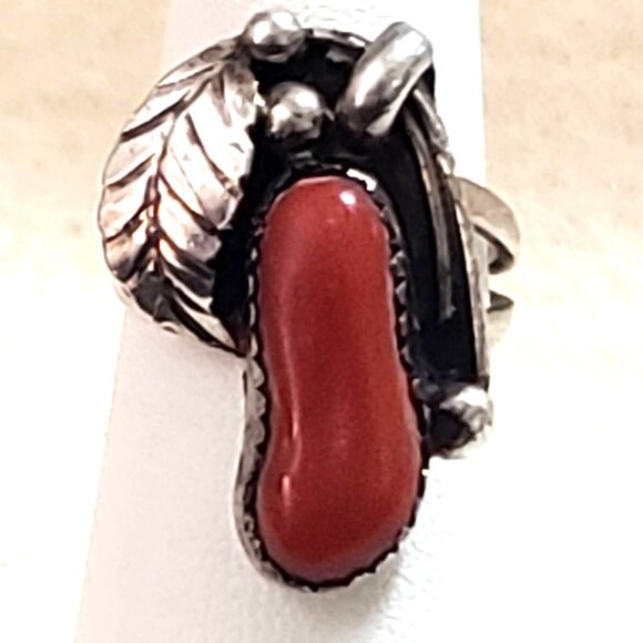Navajo Sterling Coral Ring sz 5.75    NAR 1036 - Picture 2 of 8